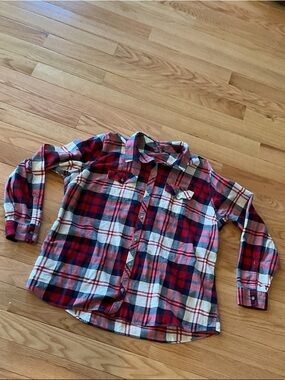 Eddie Bauer Red Navy & White Flannel Plaid Button-Down Shirt 2XL NWOT